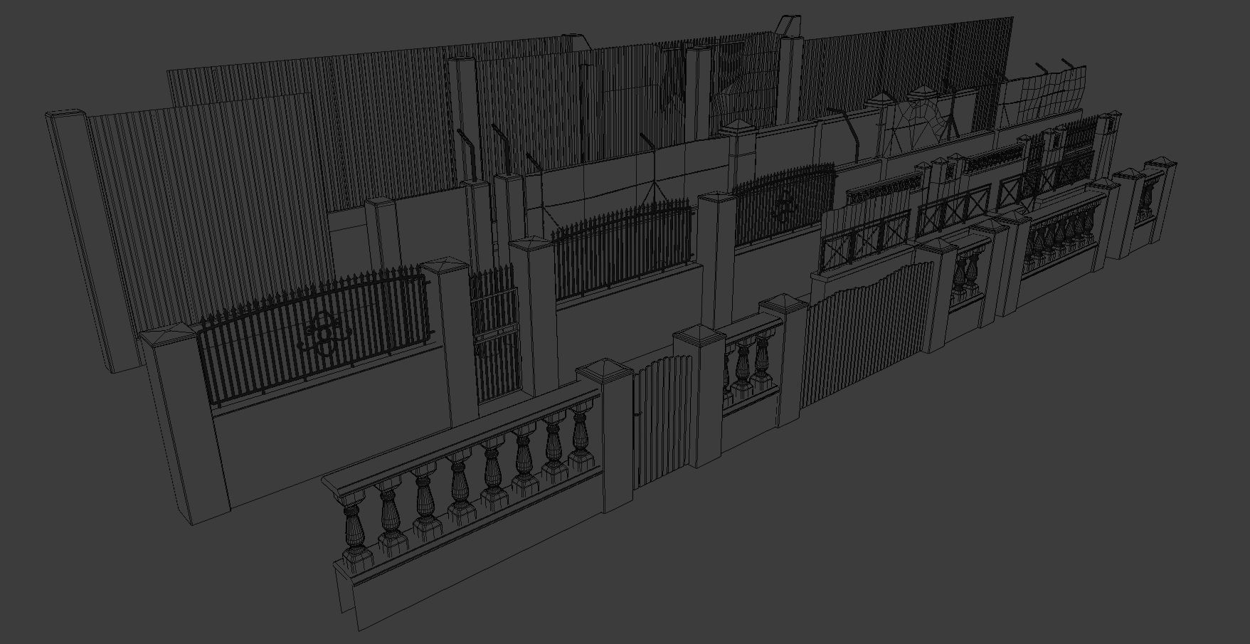 Low poly Fences and Walls small asset pack Low-poly 3D model_2