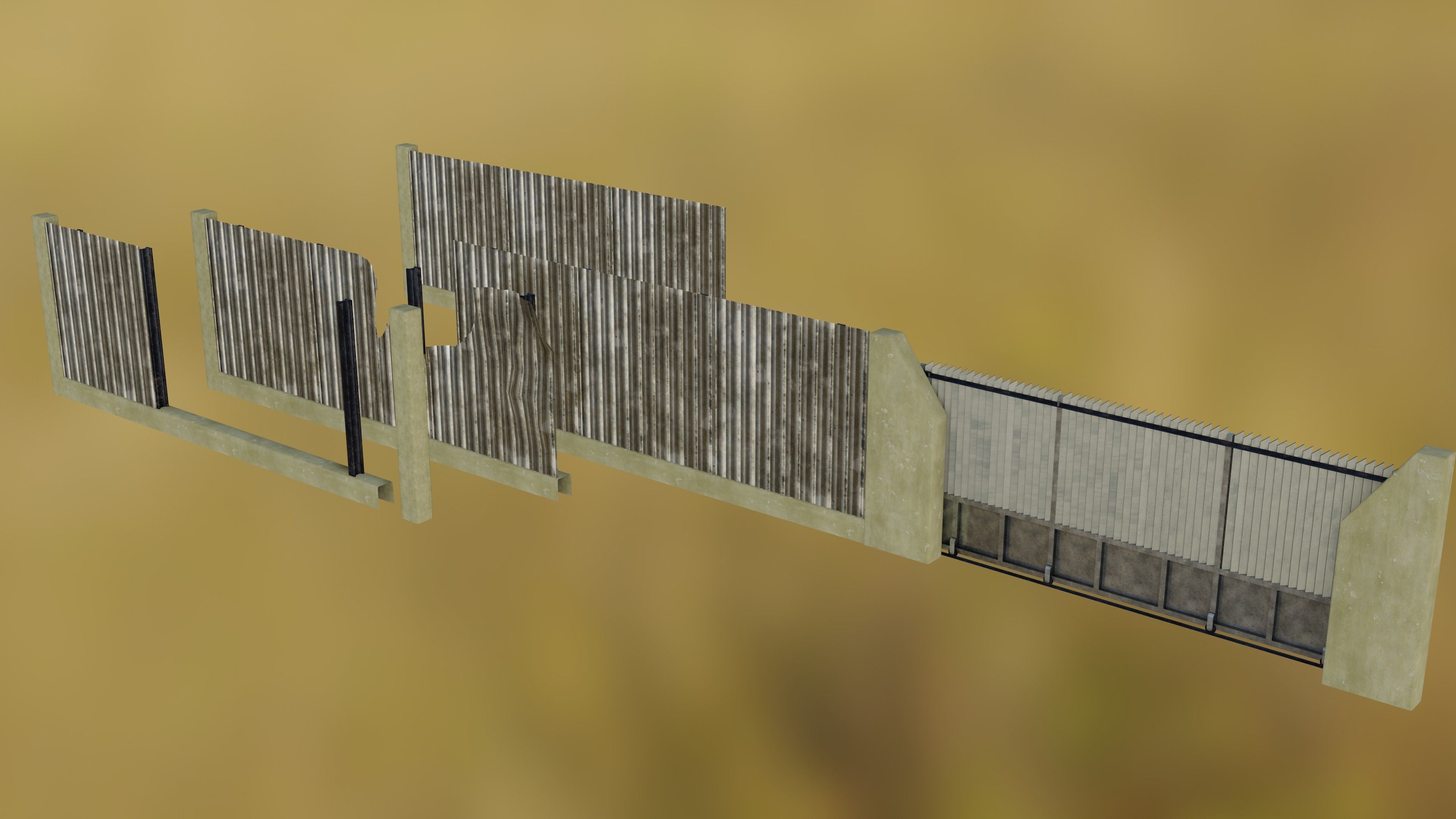 Low poly Fences and Walls small asset pack Low-poly 3D model_5