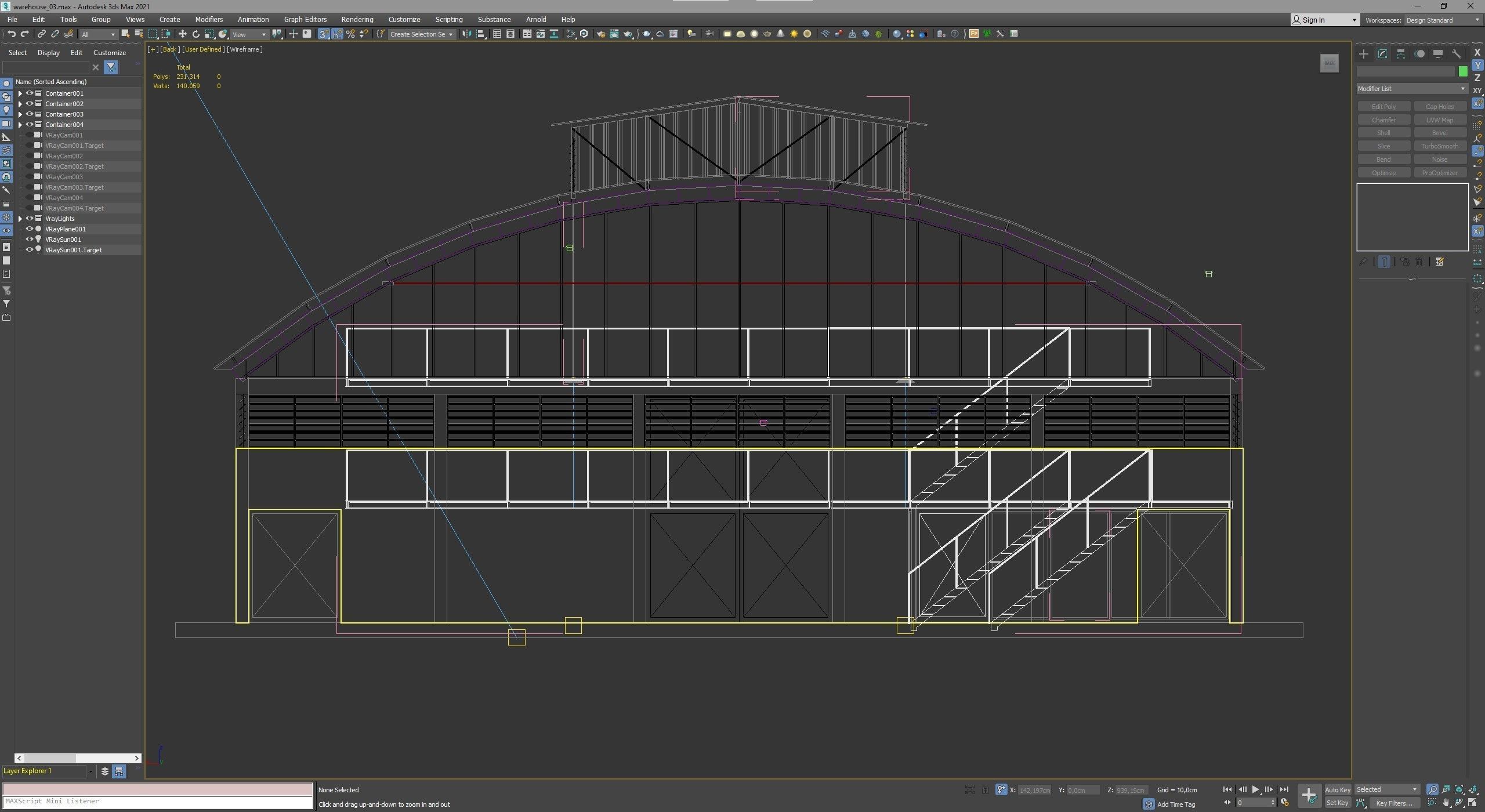 Curved Roof Warehouse Low-poly 3D model_7