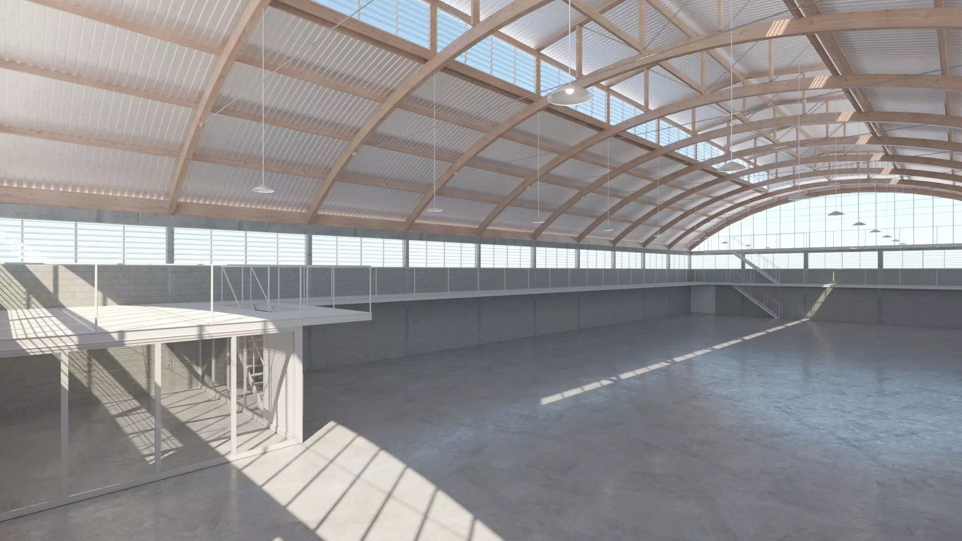 Curved Roof Warehouse Low-poly 3D model_0