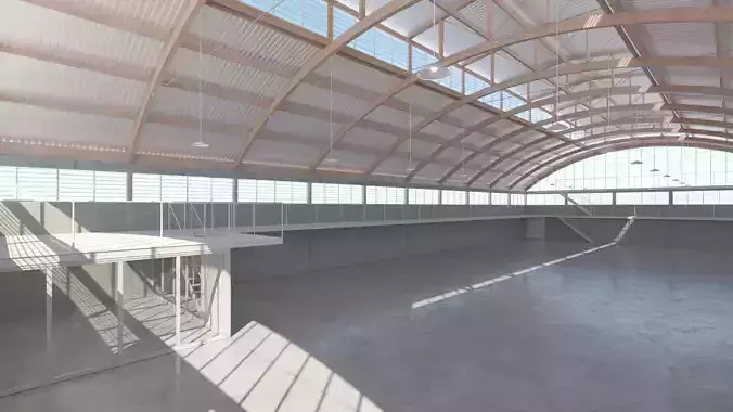 Curved Roof Warehouse Low-poly 3D model