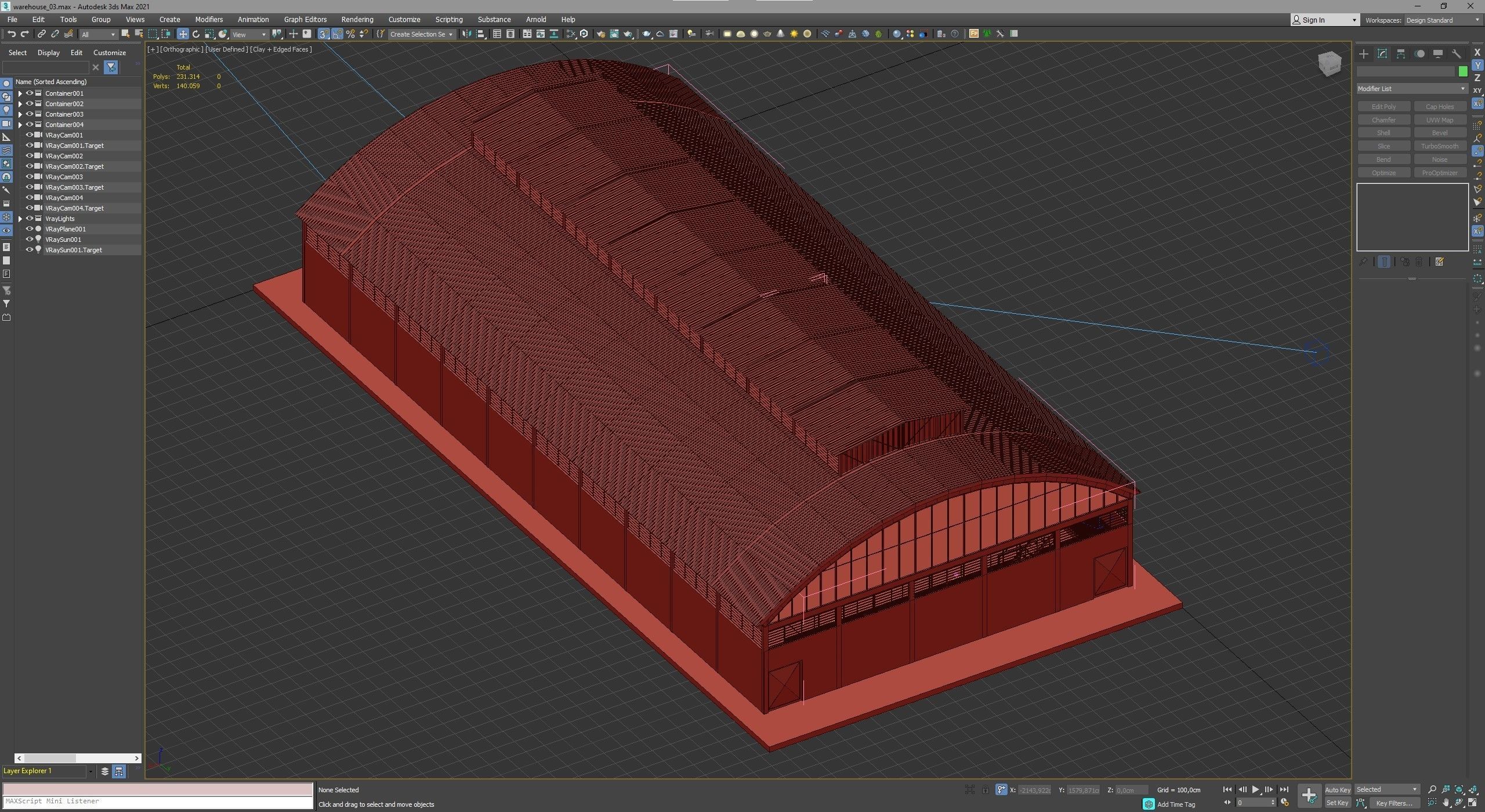 Curved Roof Warehouse Low-poly 3D model_3