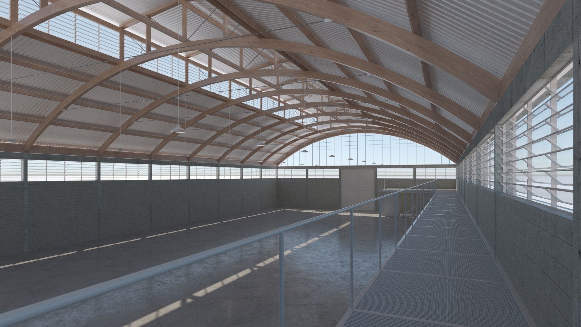 Curved Roof Warehouse Low-poly 3D model_2