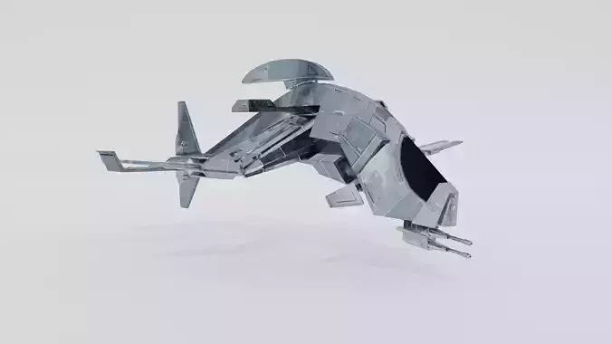 3D LowPoly SpaceShip metal flying in air Low-poly 3D model