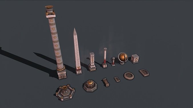Ancient Monument and Fountain Low-poly 3D model