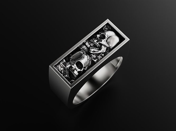Ring with two buried skulls 3D print model