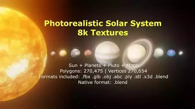 Photorealistic Solar System Pluto Included  8k Textures 3D Model Low-poly 3D model