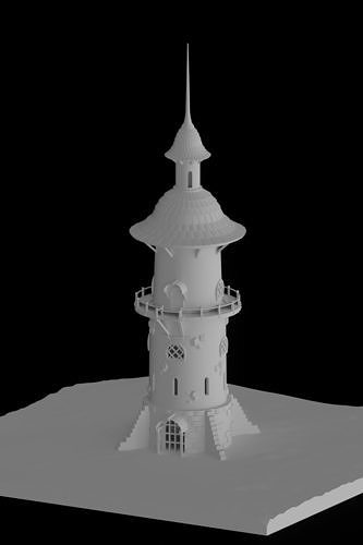  Watchtower with balcony made of stone and wood Lowpoly 3D model Low-poly 3D model
