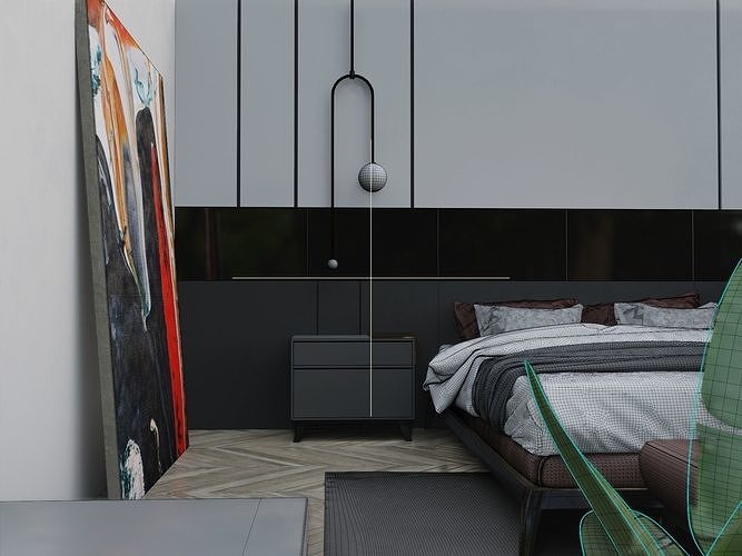 Modern Realistic bedroom Low-poly 3D model 7