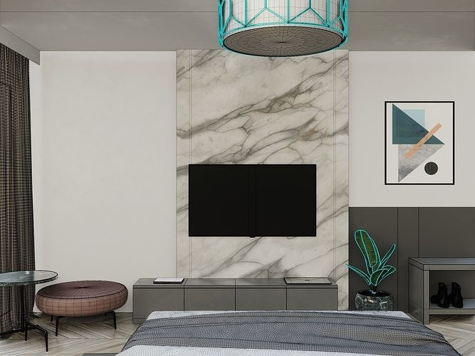 Modern Realistic bedroom Low-poly 3D model 6