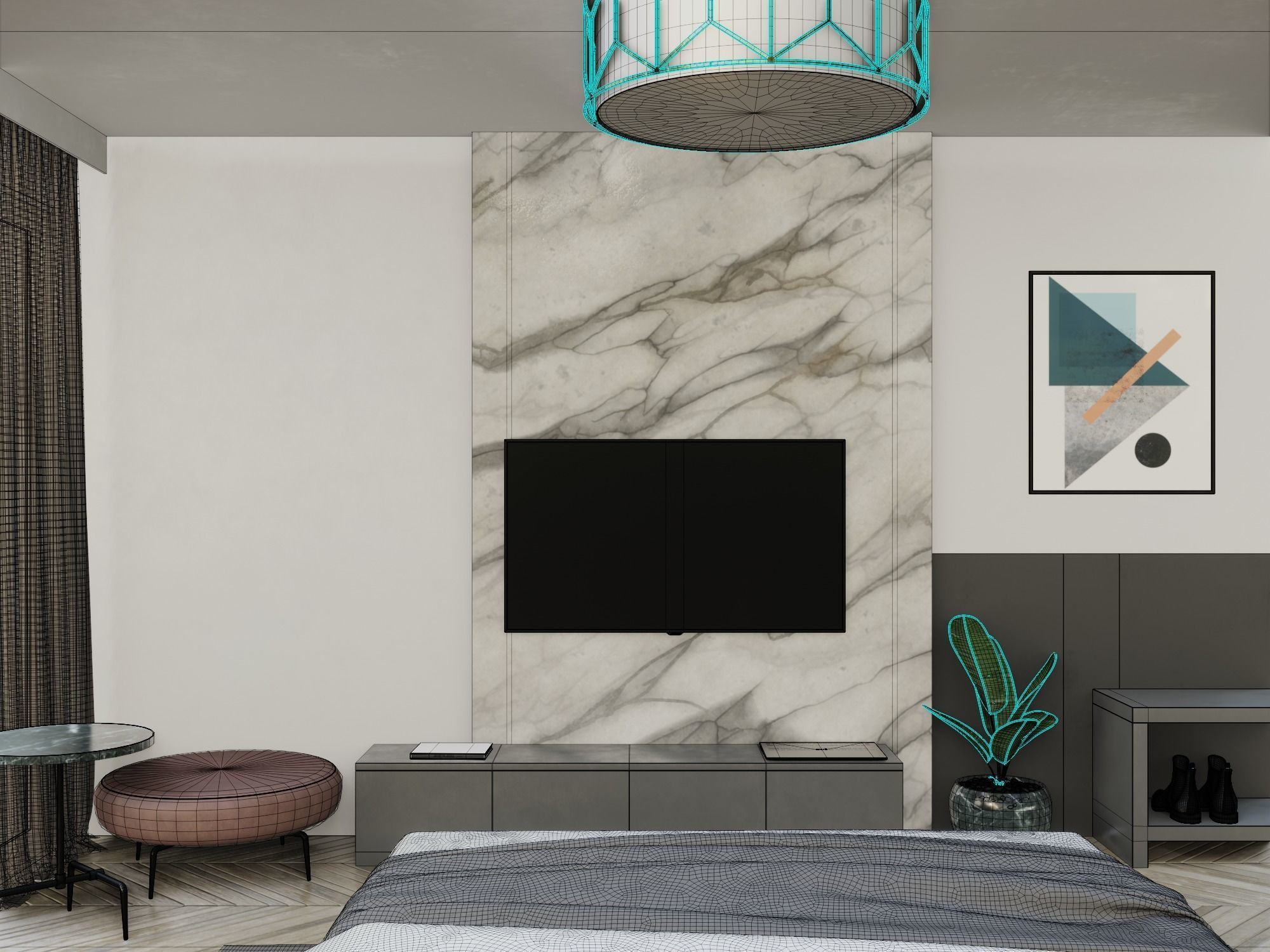 Modern Realistic bedroom Low-poly 3D model_5