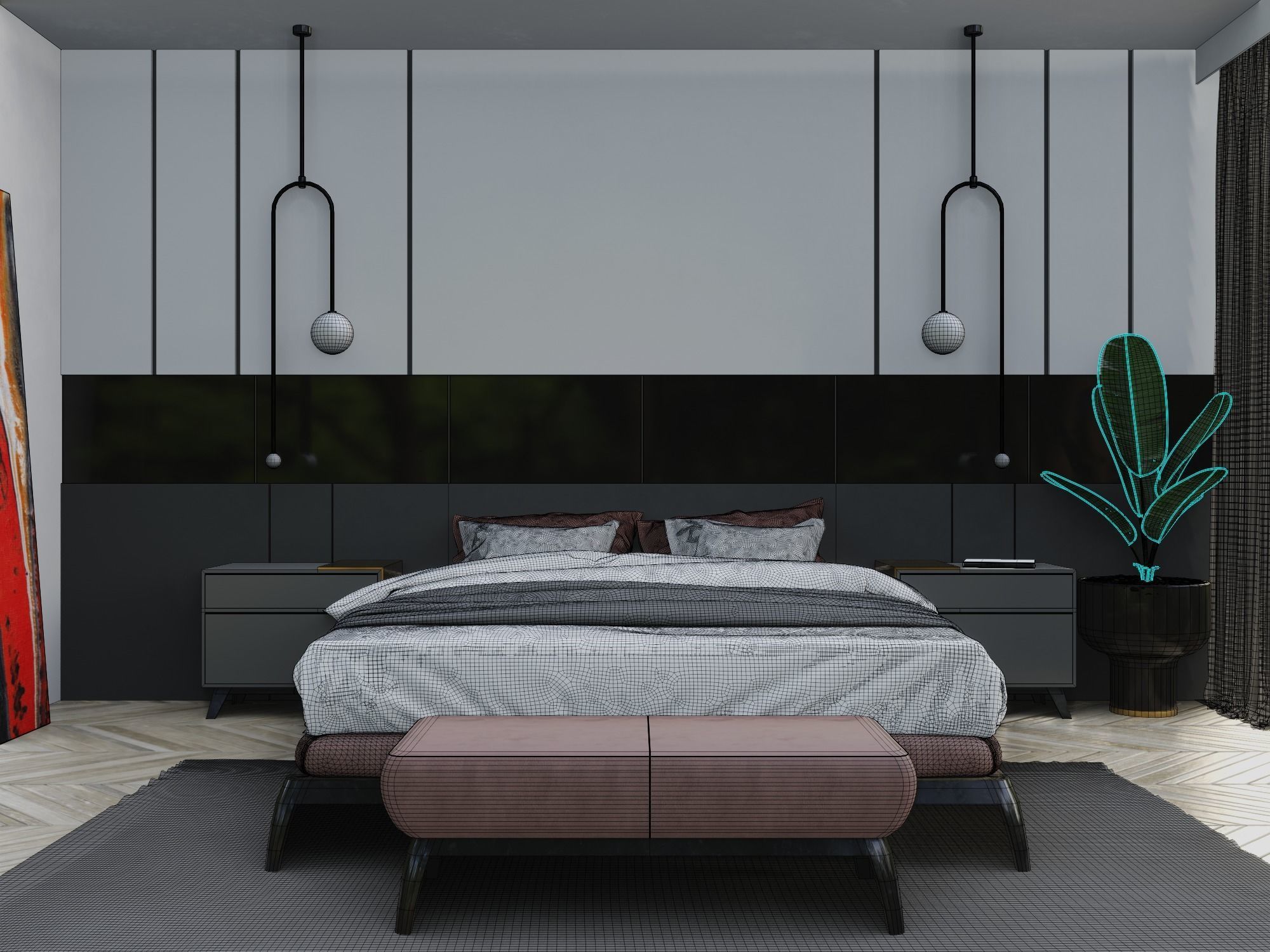 Modern Realistic bedroom Low-poly 3D model_7