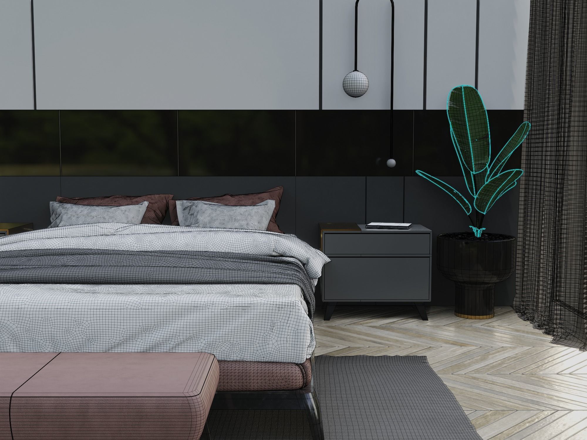 Modern Realistic bedroom Low-poly 3D model_4