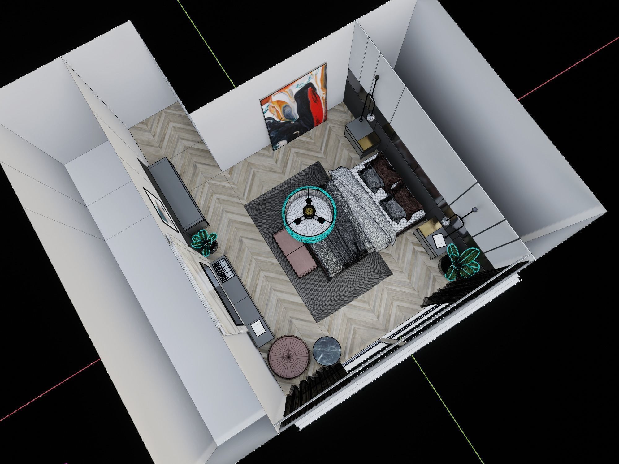 Modern Realistic bedroom Low-poly 3D model_10