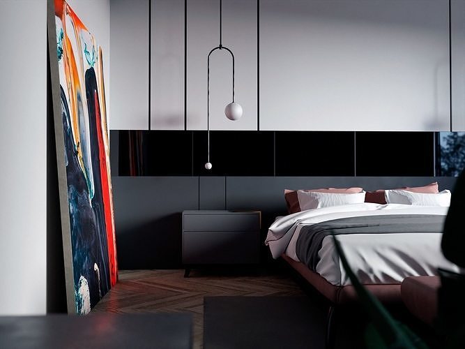 Modern Realistic bedroom Low-poly 3D model 3