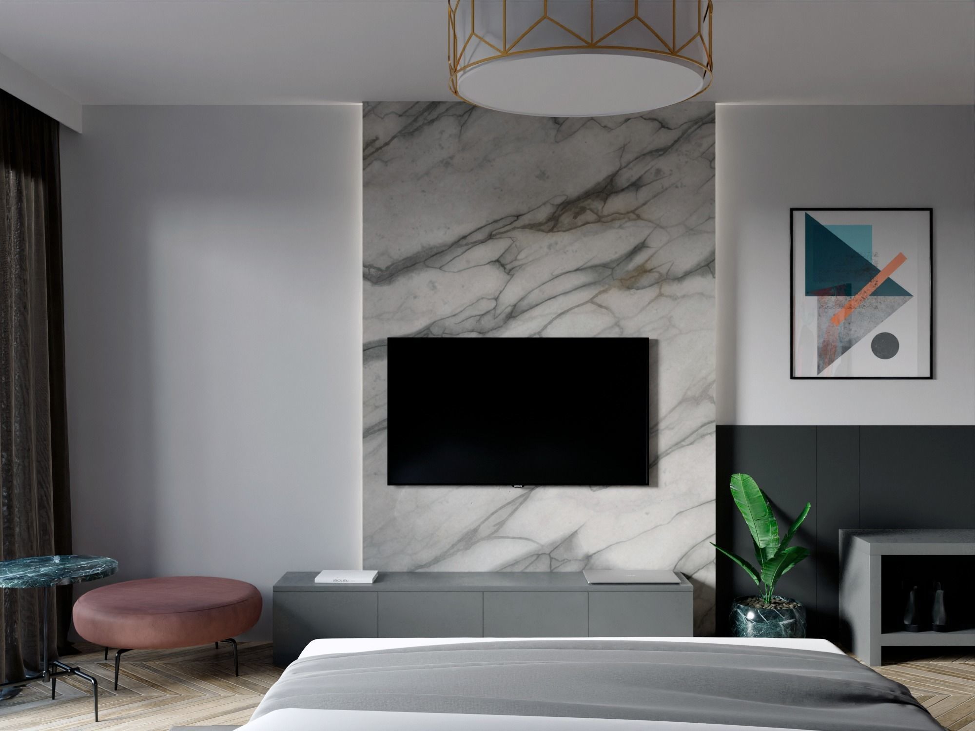 Modern Realistic bedroom Low-poly 3D model_1