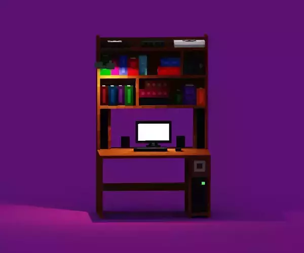 3D Voxel Study Desk And Isometric Sprites