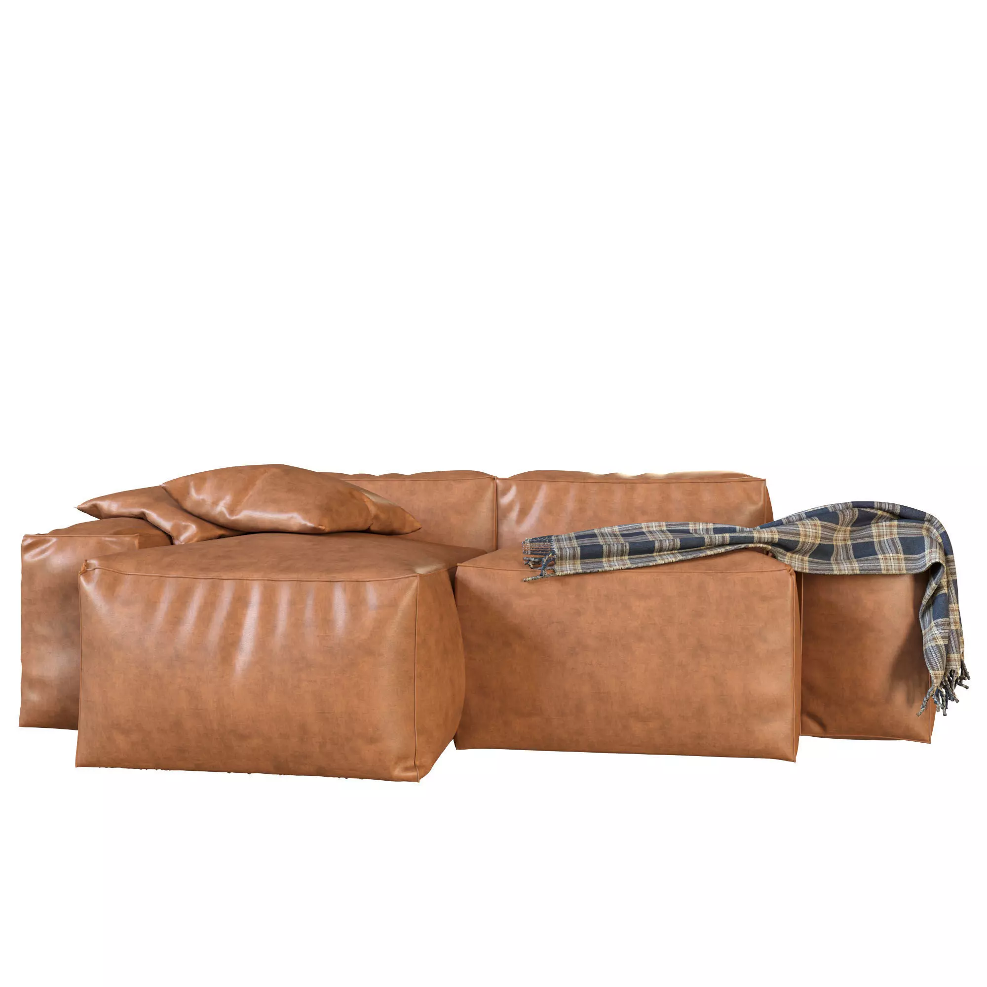 Frameless sofa with pillows and blanket 3D model_0