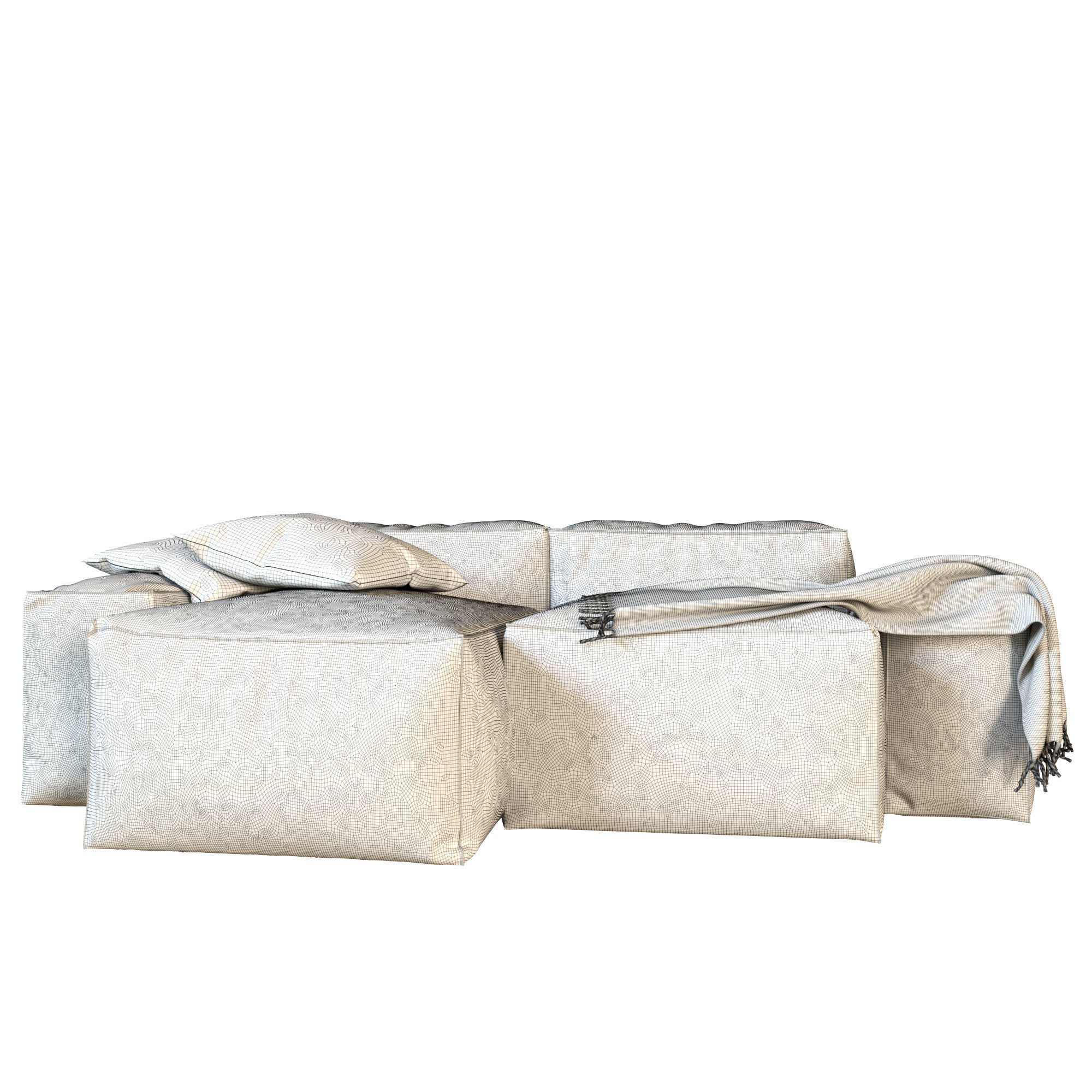 Frameless sofa with pillows and blanket 3D model_1