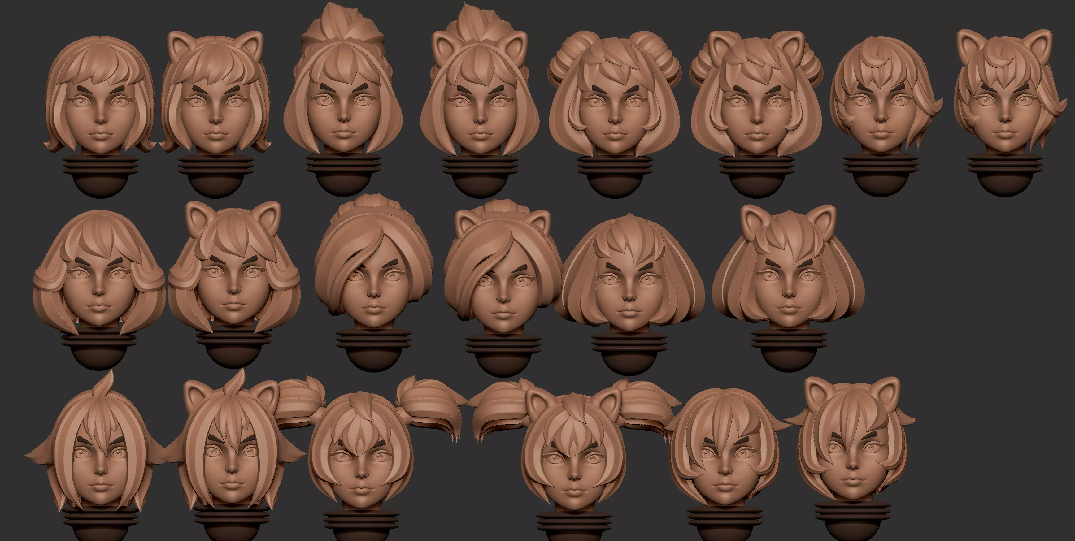 Anime megaset of Space nuns alternative heads 3D print model