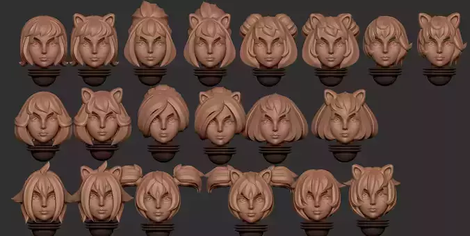 Anime megaset of Space nuns alternative heads  3D print model