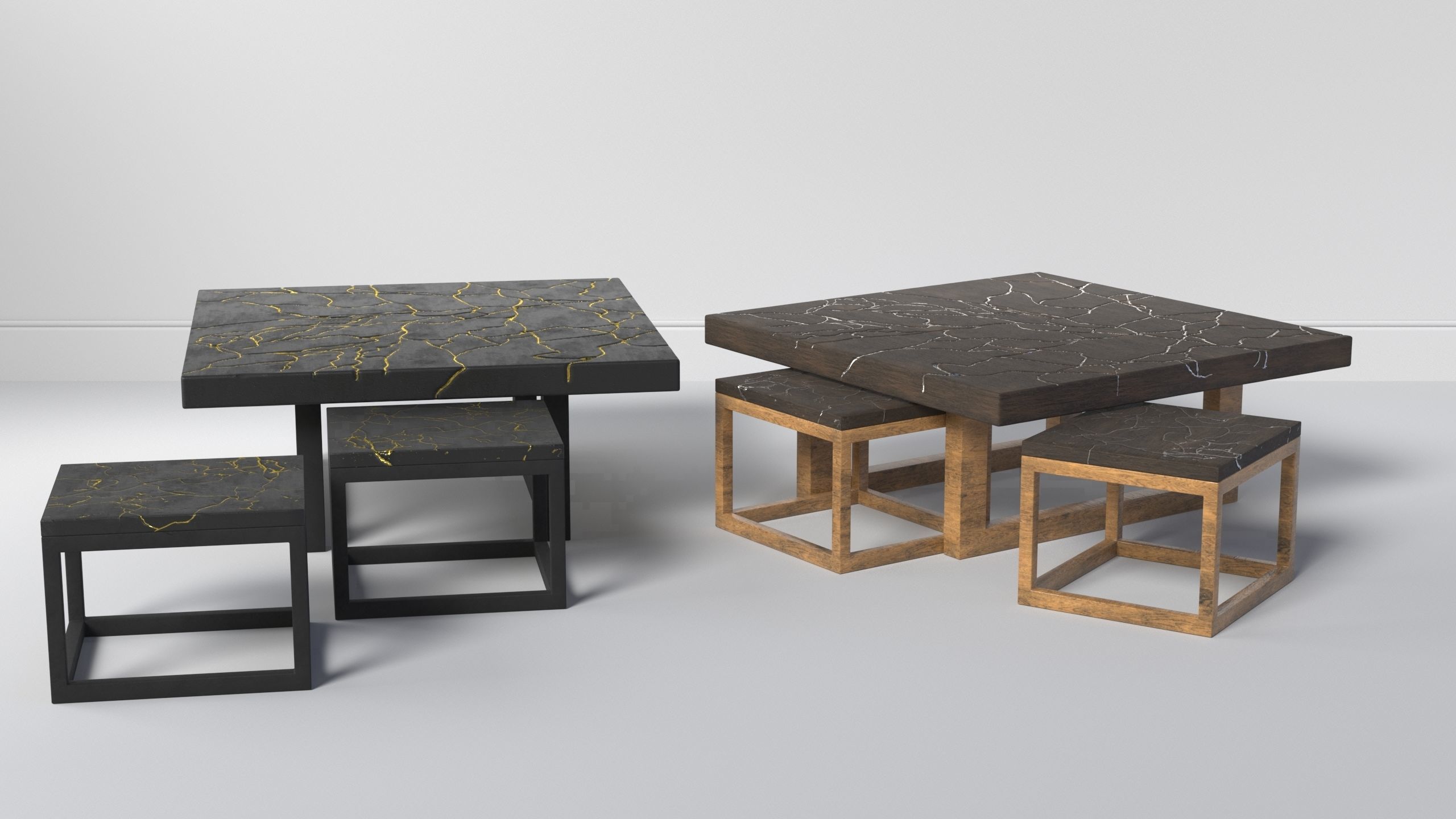 KINTSUGI COFFEE TABLE SET Low-poly 3D model_3