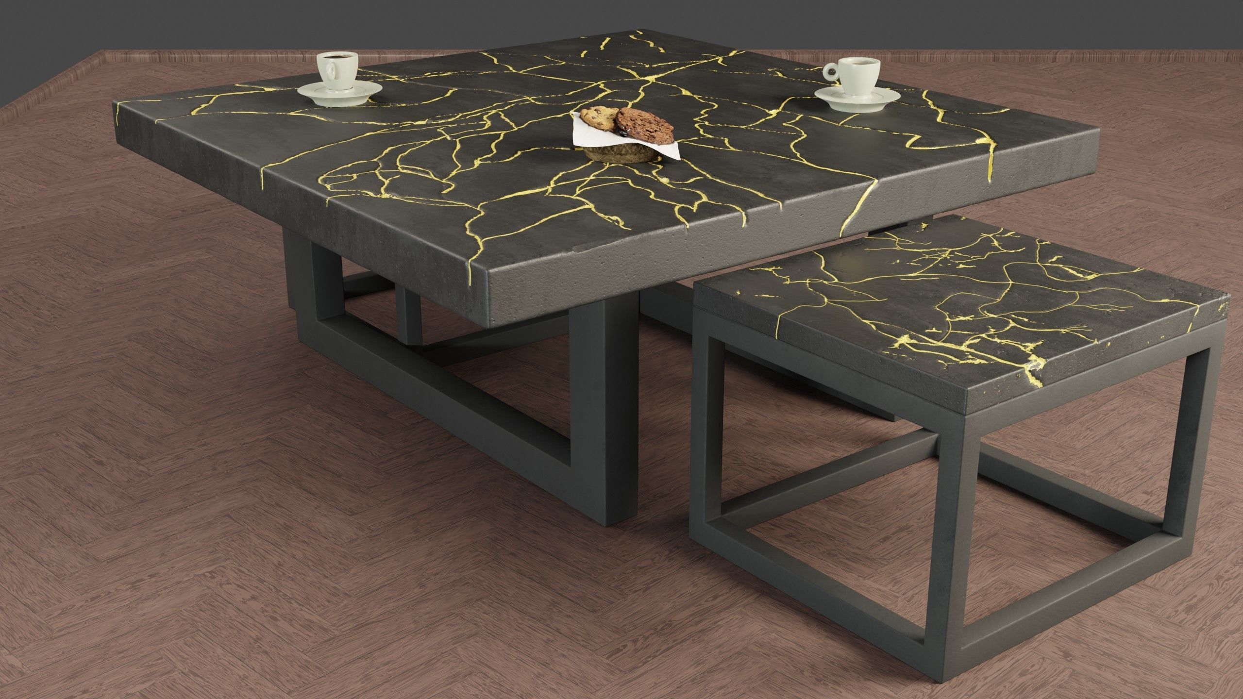 KINTSUGI COFFEE TABLE SET Low-poly 3D model_7