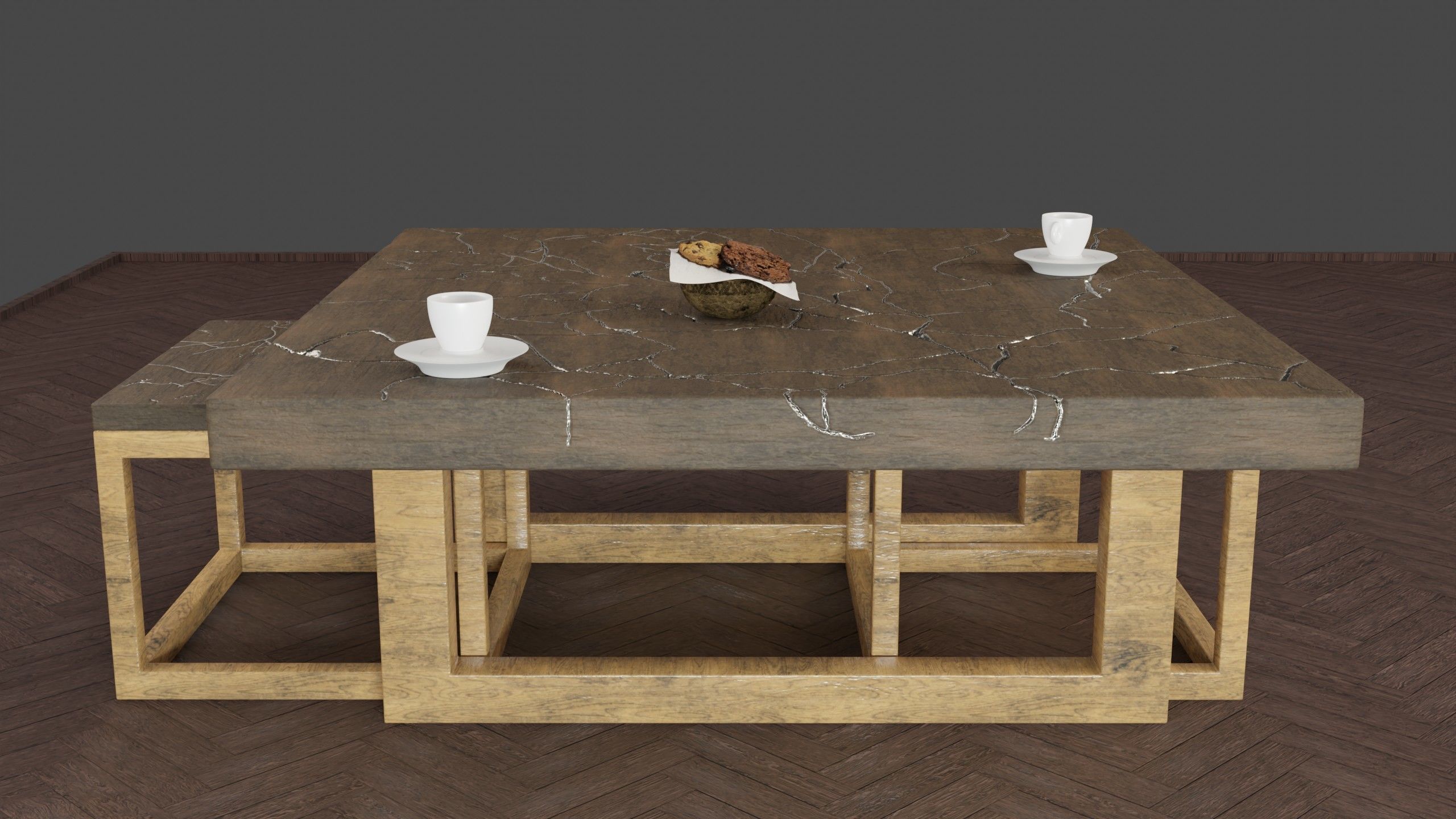 KINTSUGI COFFEE TABLE SET Low-poly 3D model_10