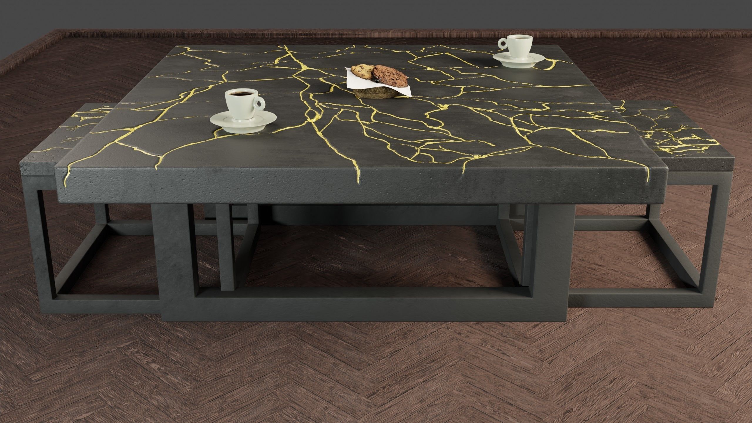 KINTSUGI COFFEE TABLE SET Low-poly 3D model_9