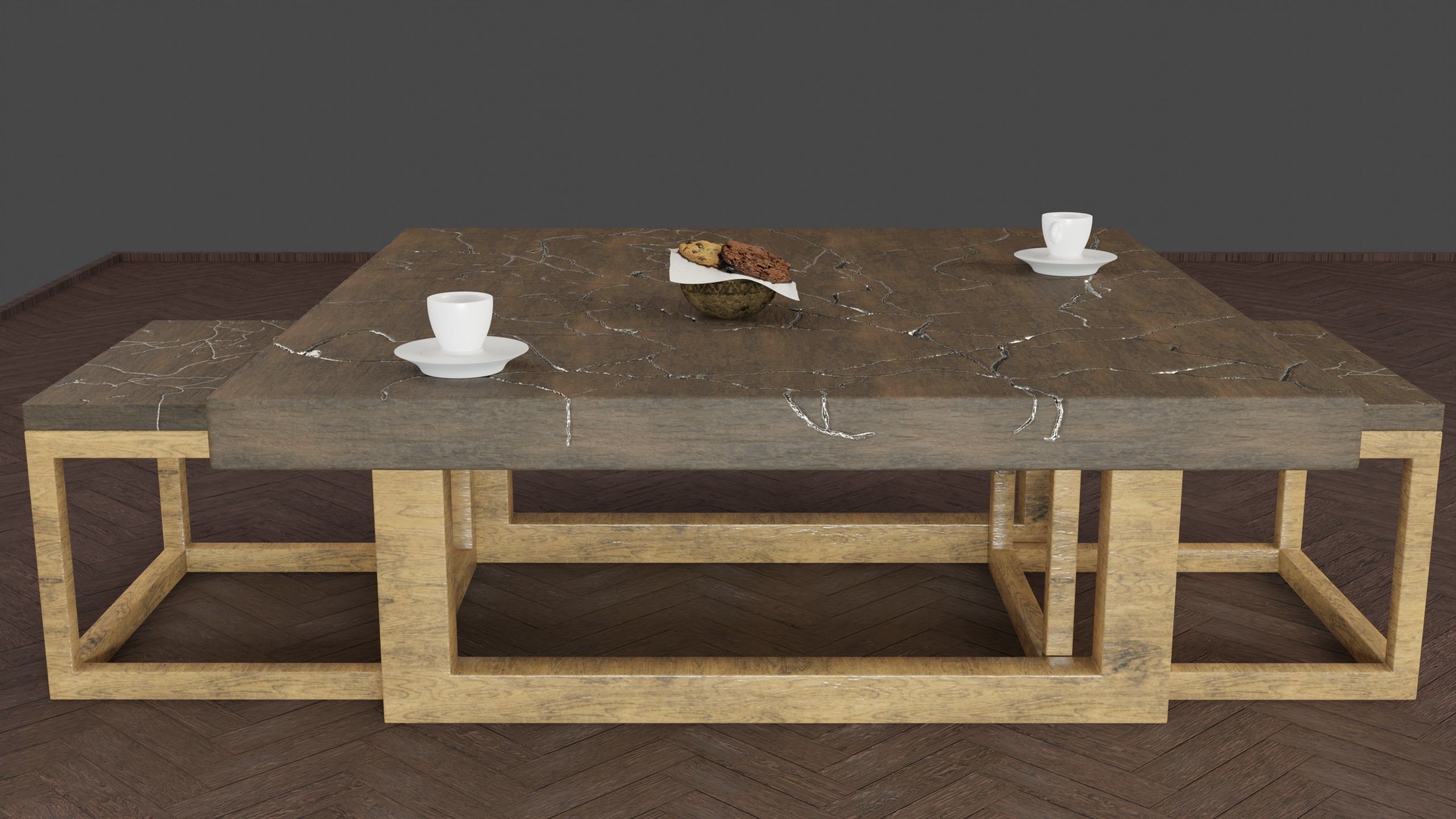 KINTSUGI COFFEE TABLE SET Low-poly 3D model_12