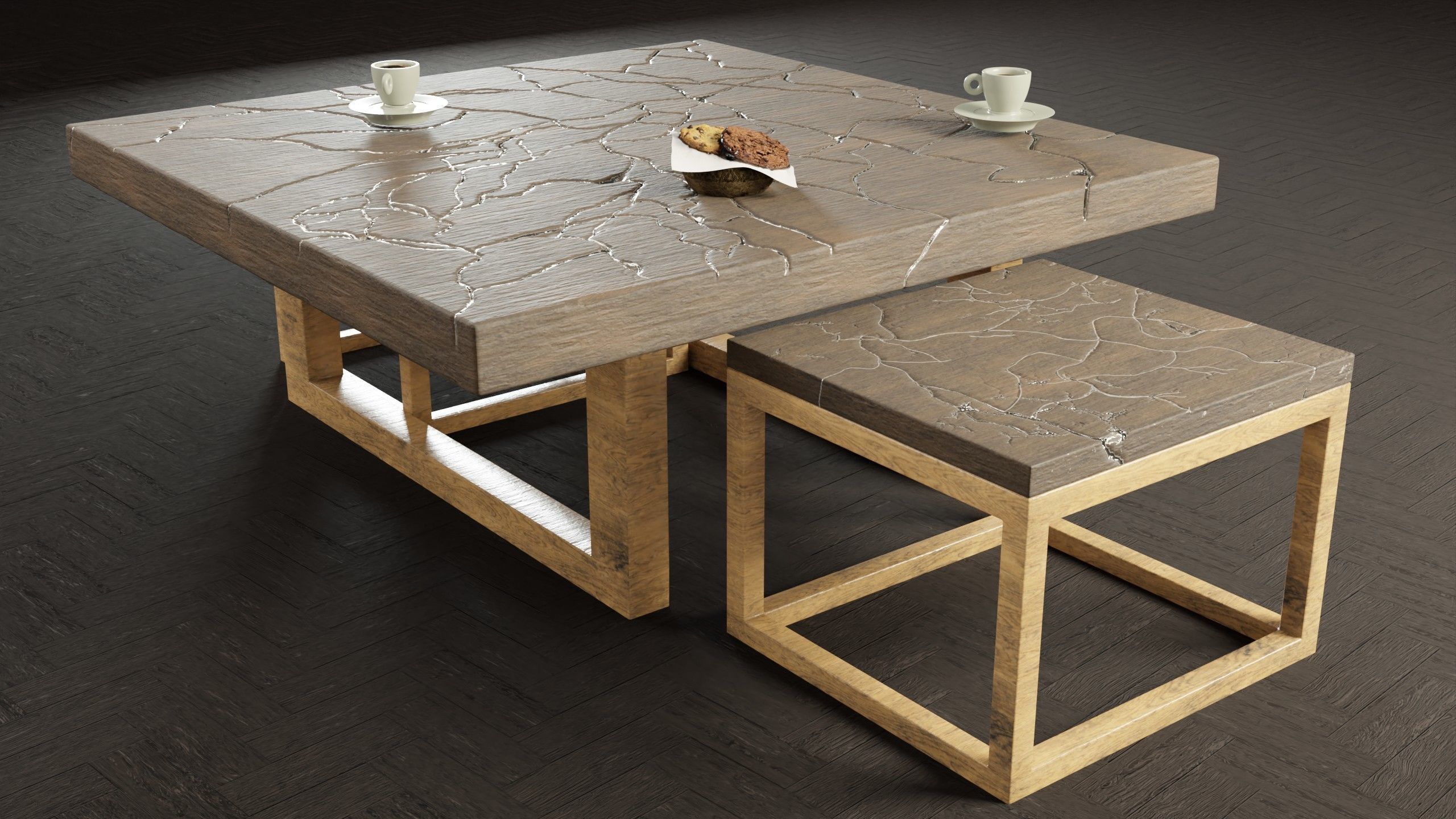 KINTSUGI COFFEE TABLE SET Low-poly 3D model_6