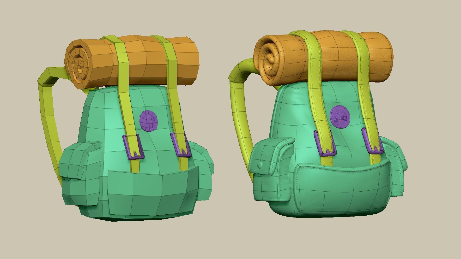 Camping Adventurer Backpack - Character Costume Low-poly 3D model_11