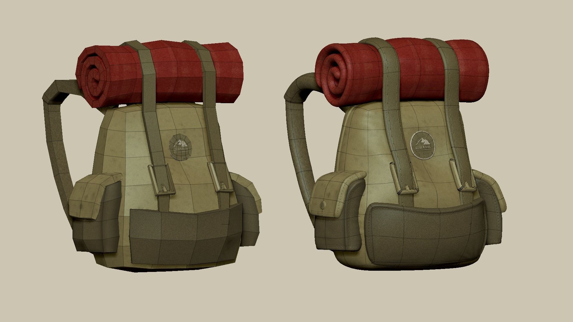Camping Adventurer Backpack - Character Costume Low-poly 3D model_12