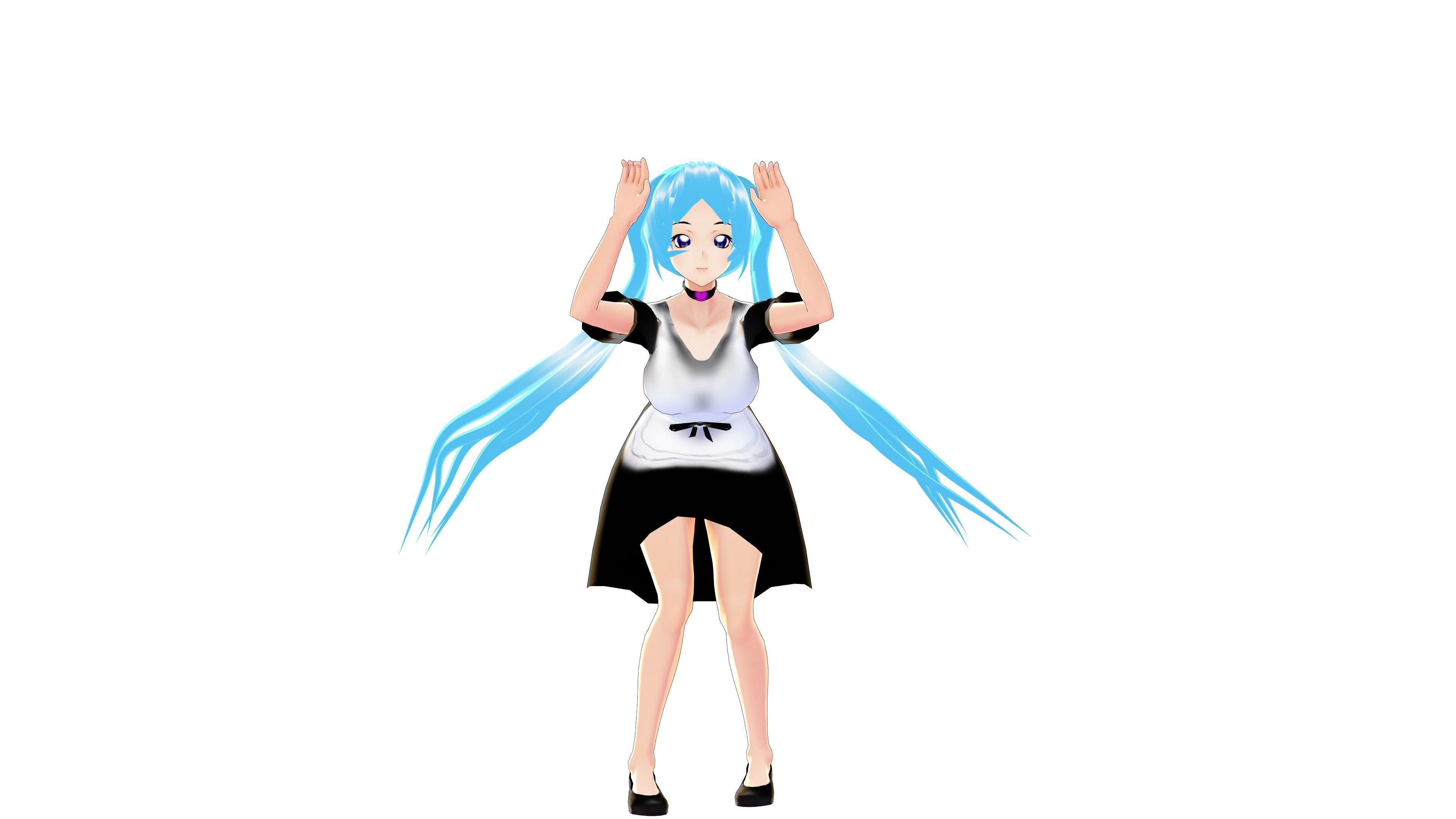 MAID 3D MODEL ANIME CHARACTER LALA T-POSE SHAPE KEYS Low-poly 3D model_3