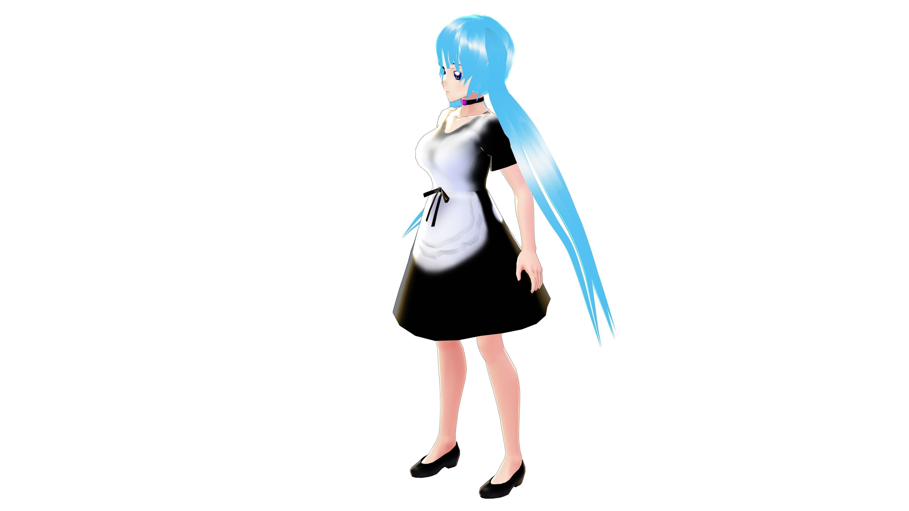 MAID 3D MODEL ANIME CHARACTER LALA T-POSE SHAPE KEYS Low-poly 3D model_5