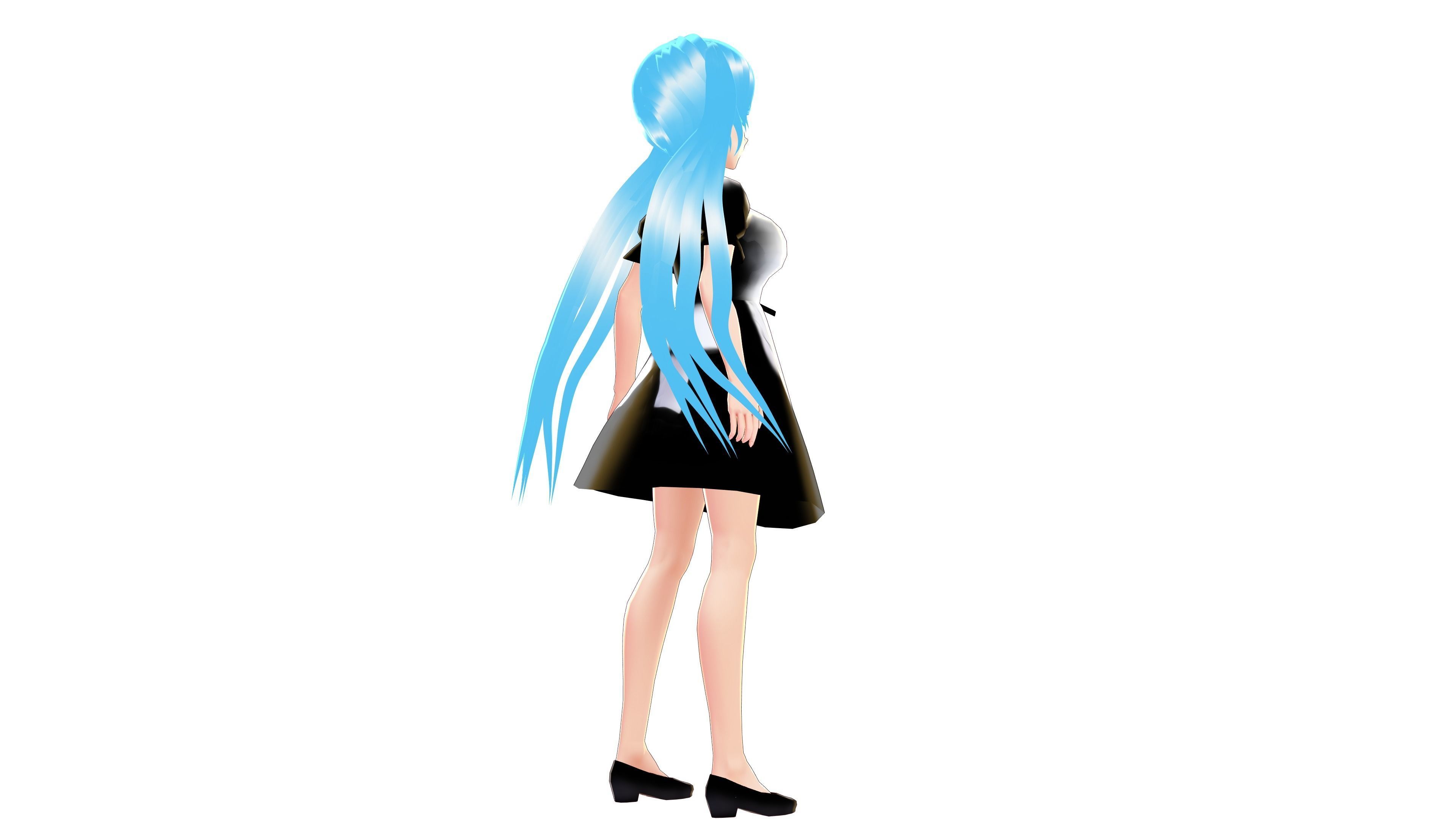 MAID 3D MODEL ANIME CHARACTER LALA T-POSE SHAPE KEYS Low-poly 3D model_9