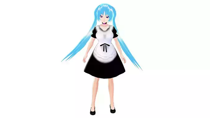 MAID 3D MODEL ANIME CHARACTER LALA T-POSE SHAPE KEYS Low-poly 3D model