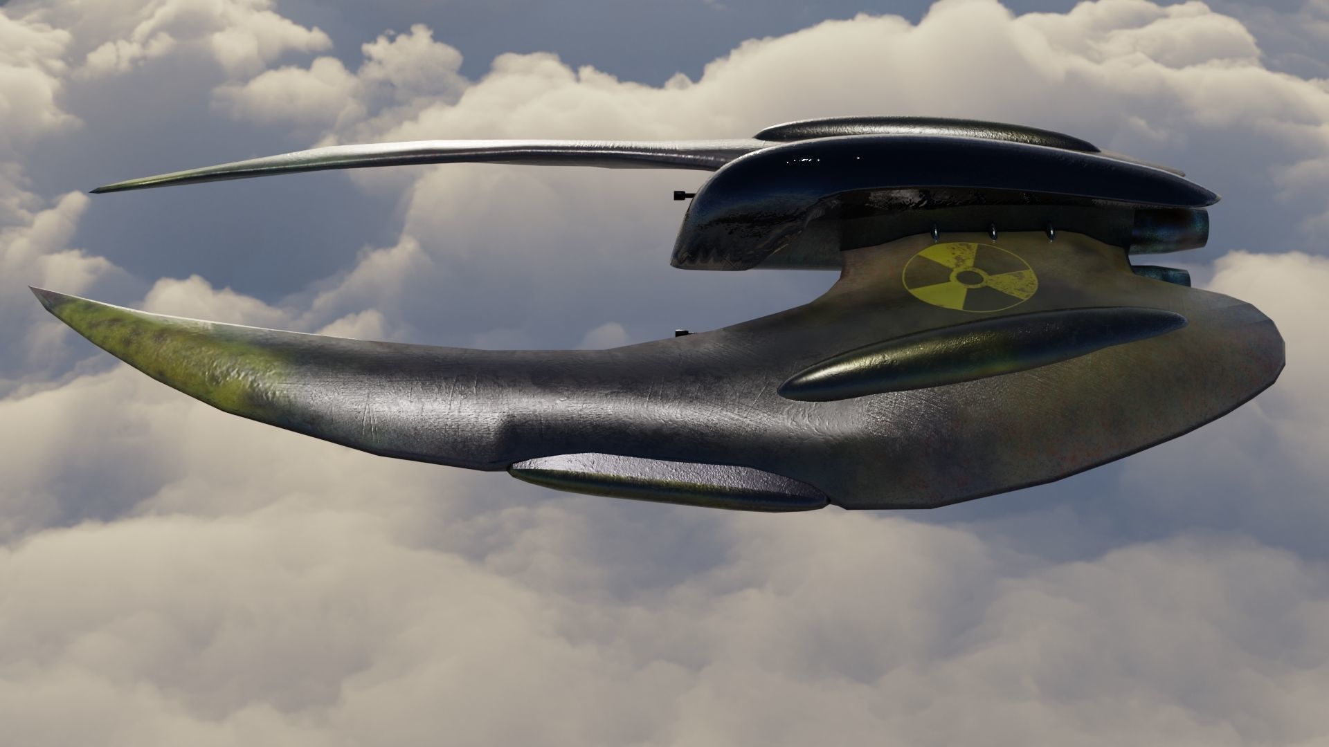 Spaceship 3D model Low poly futuristic flying in sky Low-poly 3D model_11