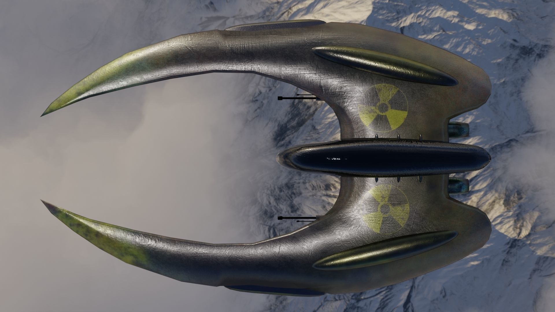 Spaceship 3D model Low poly futuristic flying in sky Low-poly 3D model_7