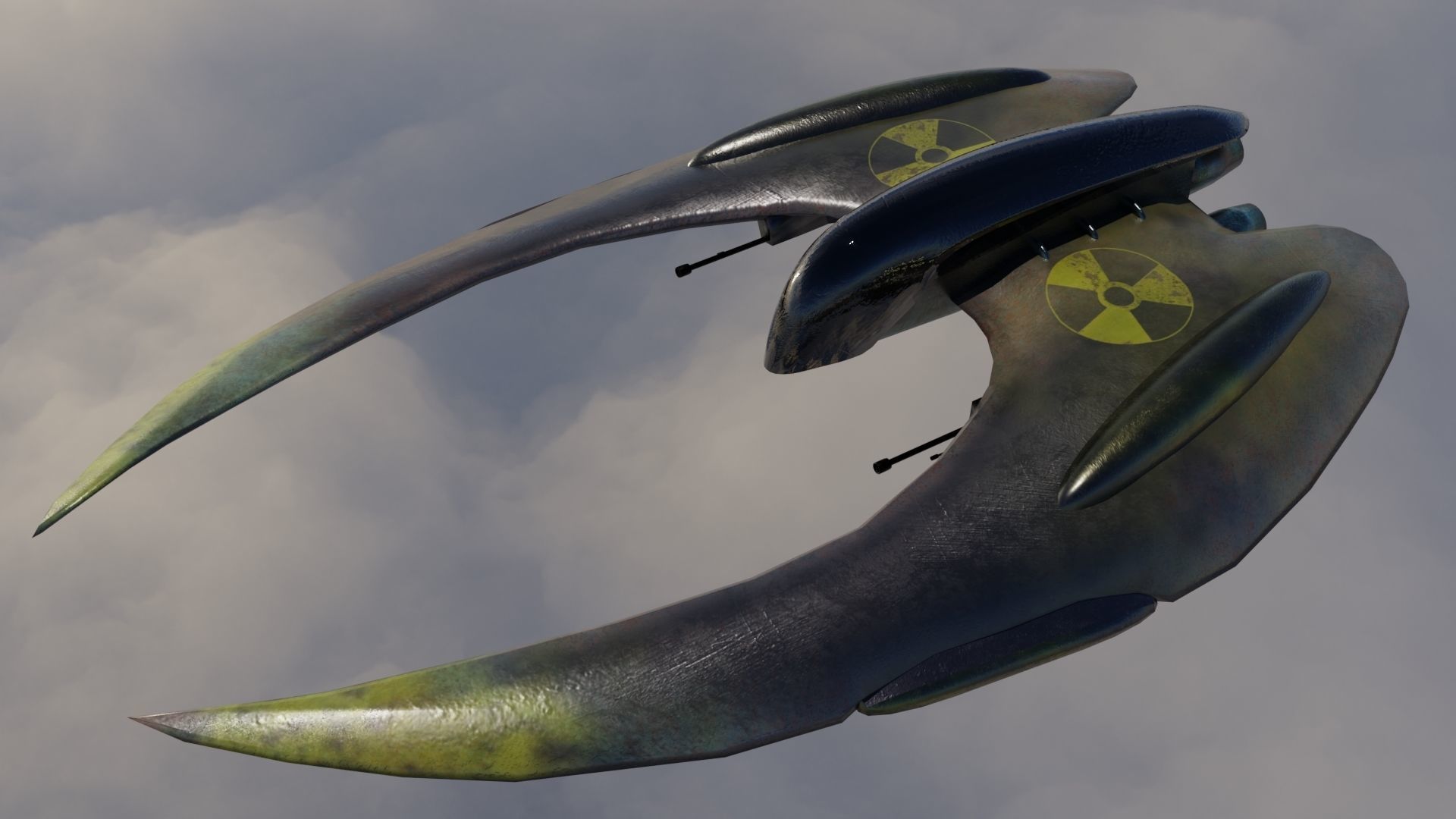 Spaceship 3D model Low poly futuristic flying in sky Low-poly 3D model_1