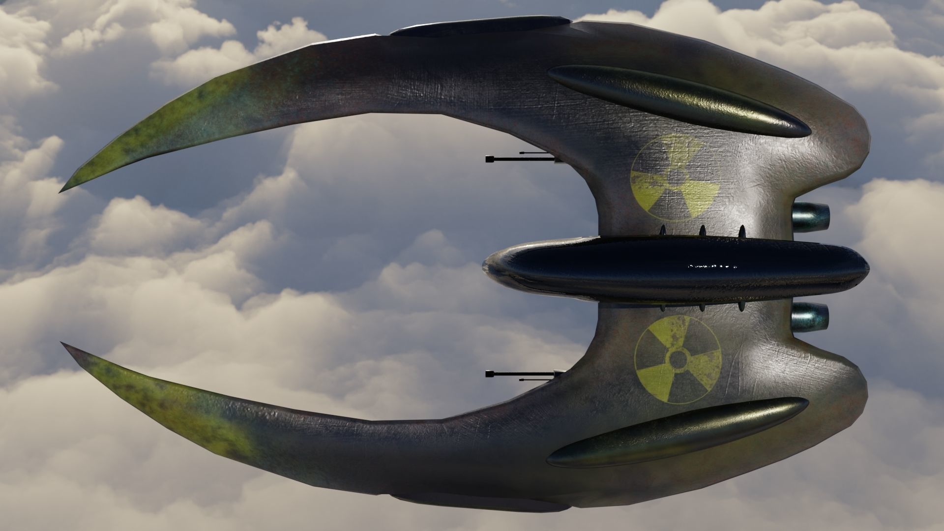 Spaceship 3D model Low poly futuristic flying in sky Low-poly 3D model_2