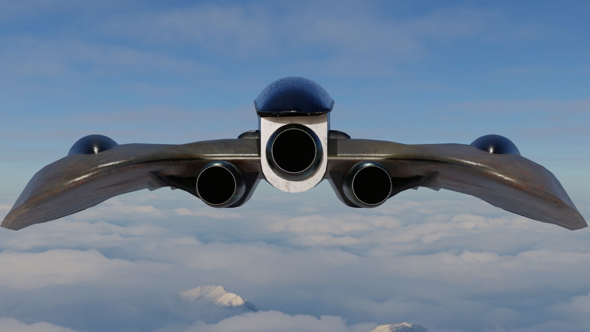 Spaceship 3D model Low poly futuristic flying in sky Low-poly 3D model_9