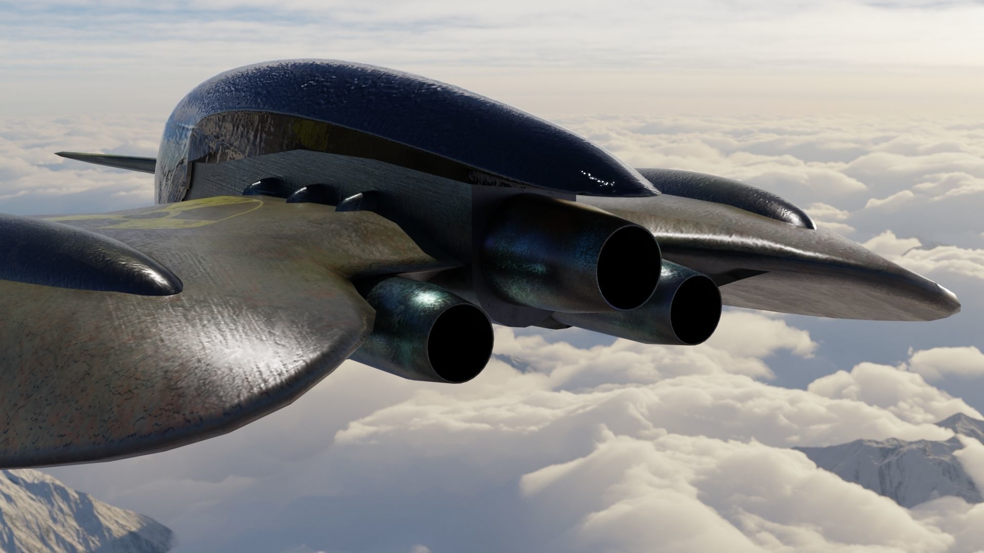 Spaceship 3D model Low poly futuristic flying in sky Low-poly 3D model_6