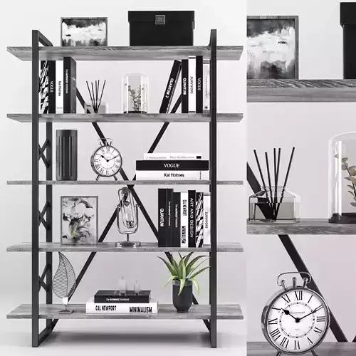 decorative set on bookshelf
