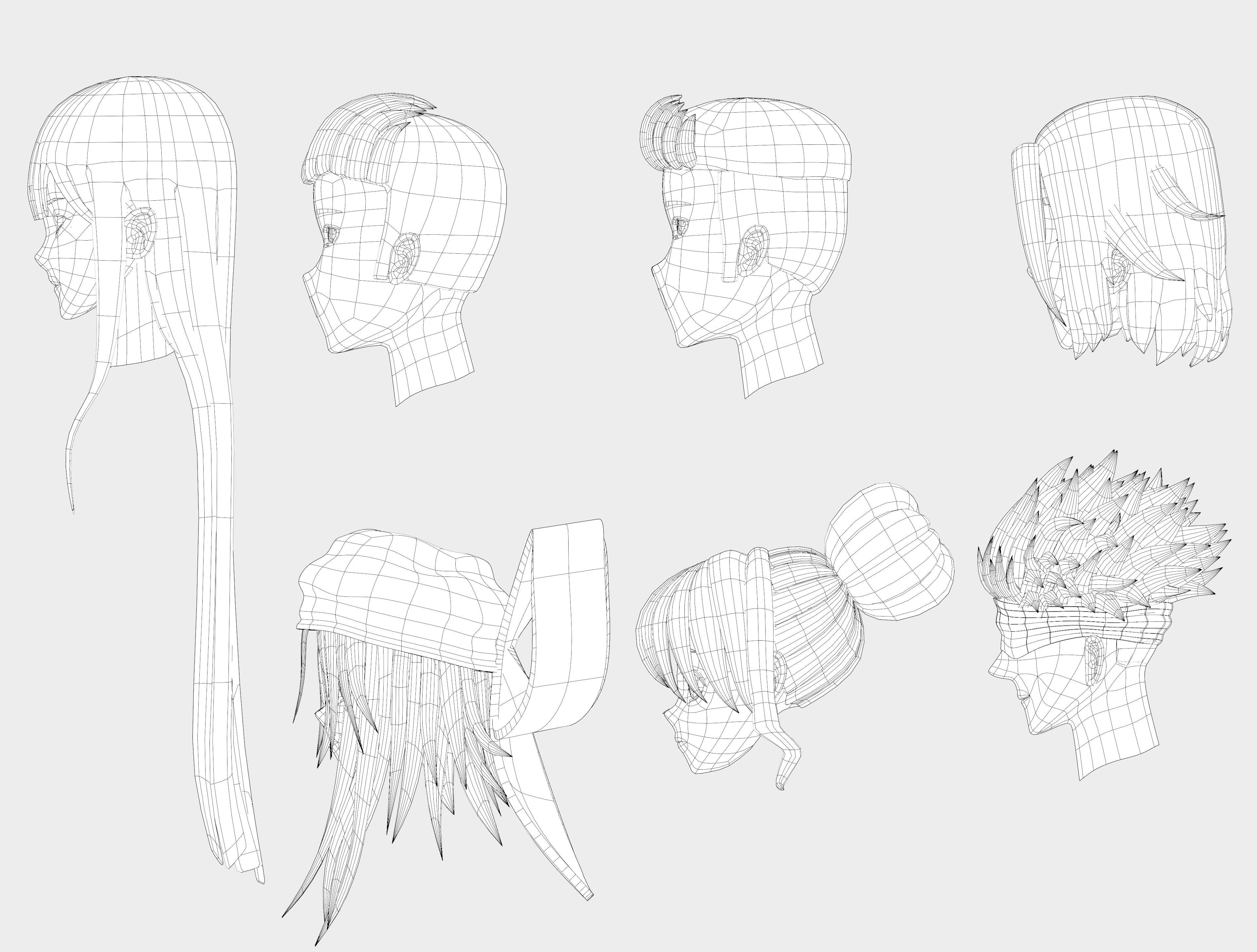 Anime Hair  Low-poly 3D model_8