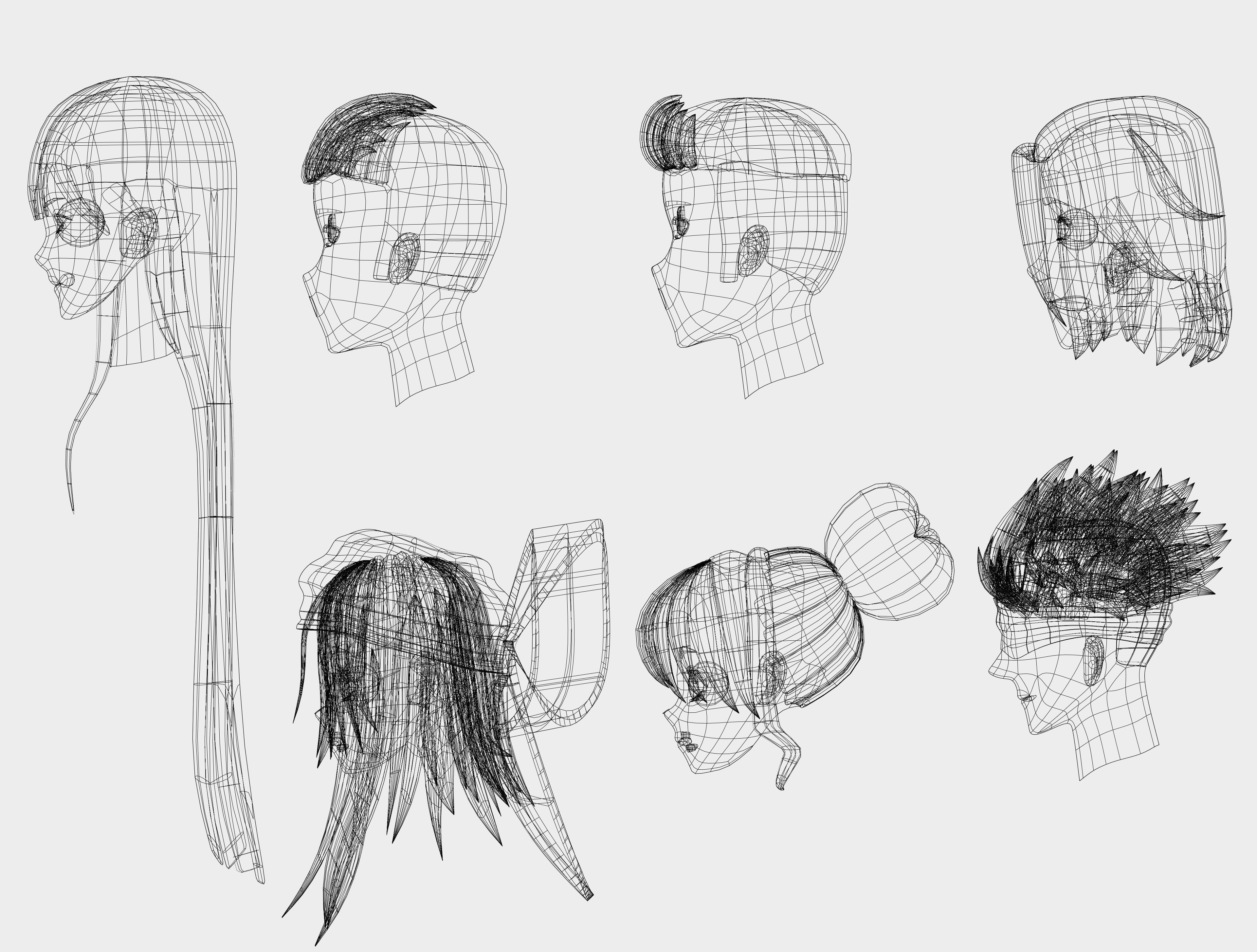 Anime Hair  Low-poly 3D model_7