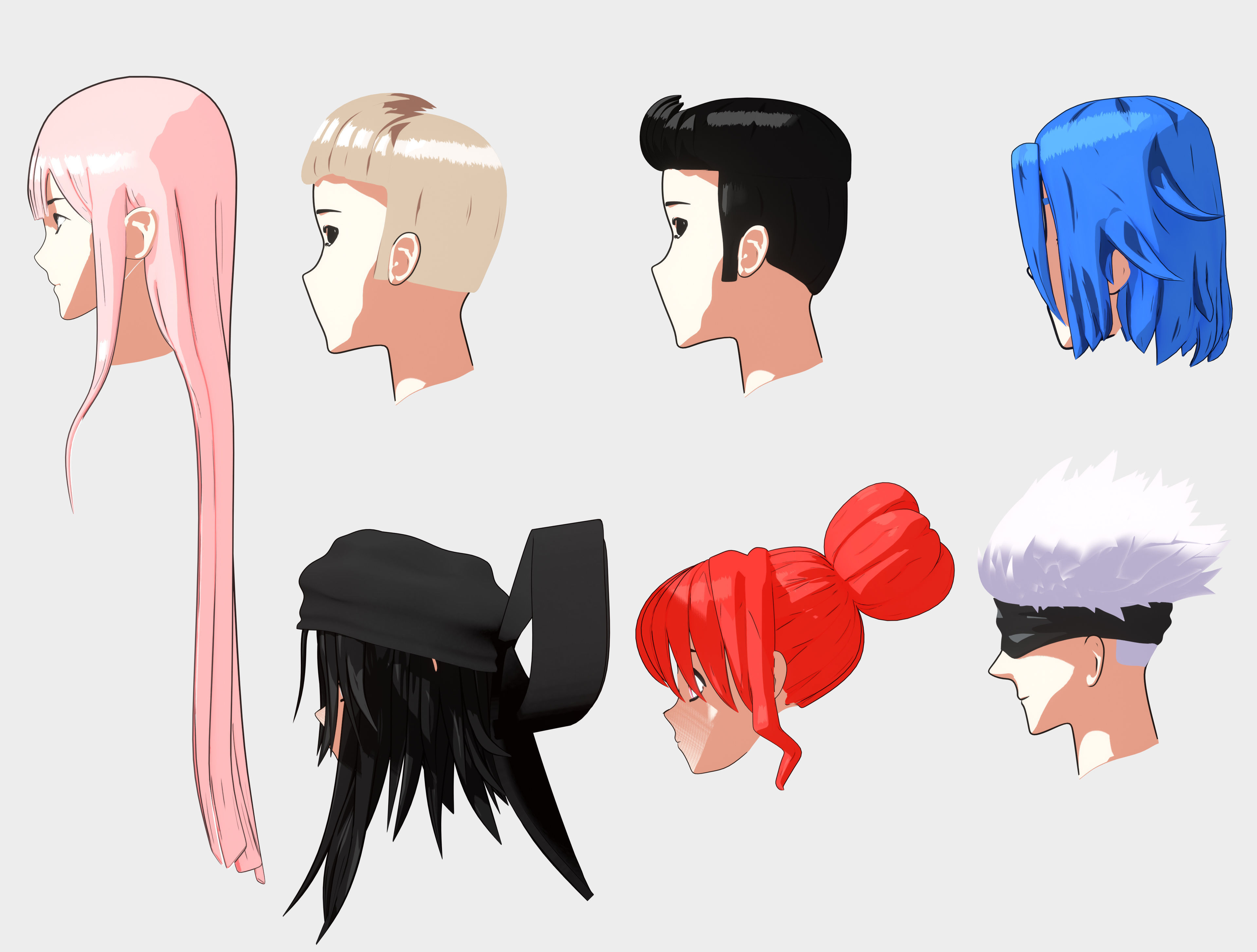 Anime Hair  Low-poly 3D model_6