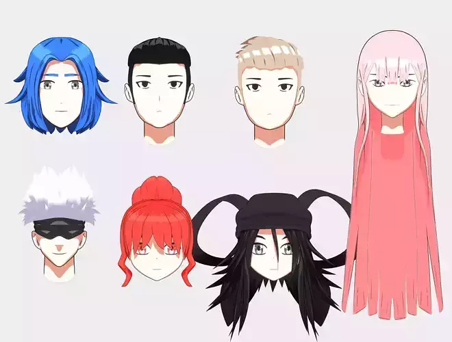 Anime Hair  Low-poly 3D model