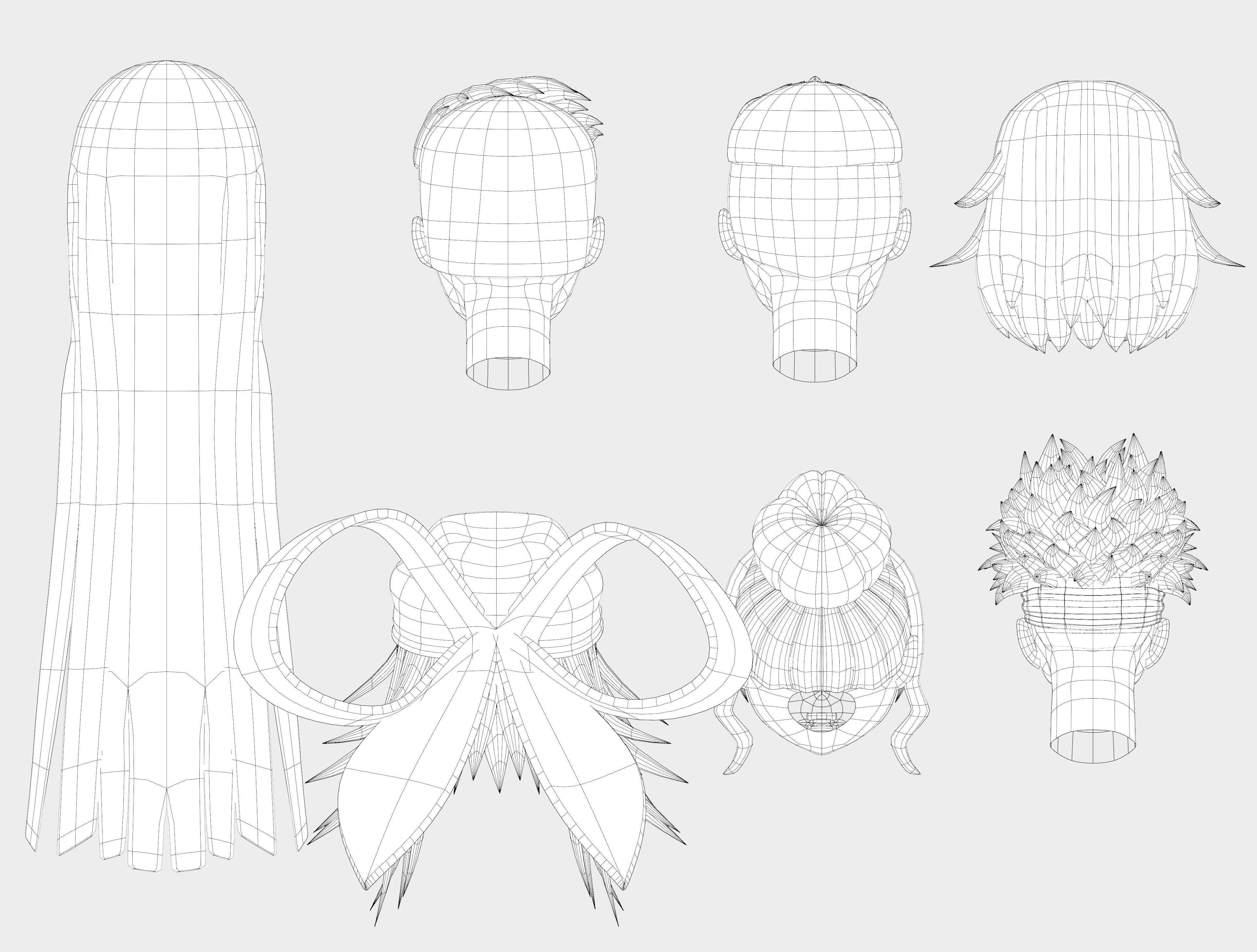 Anime Hair  Low-poly 3D model_11