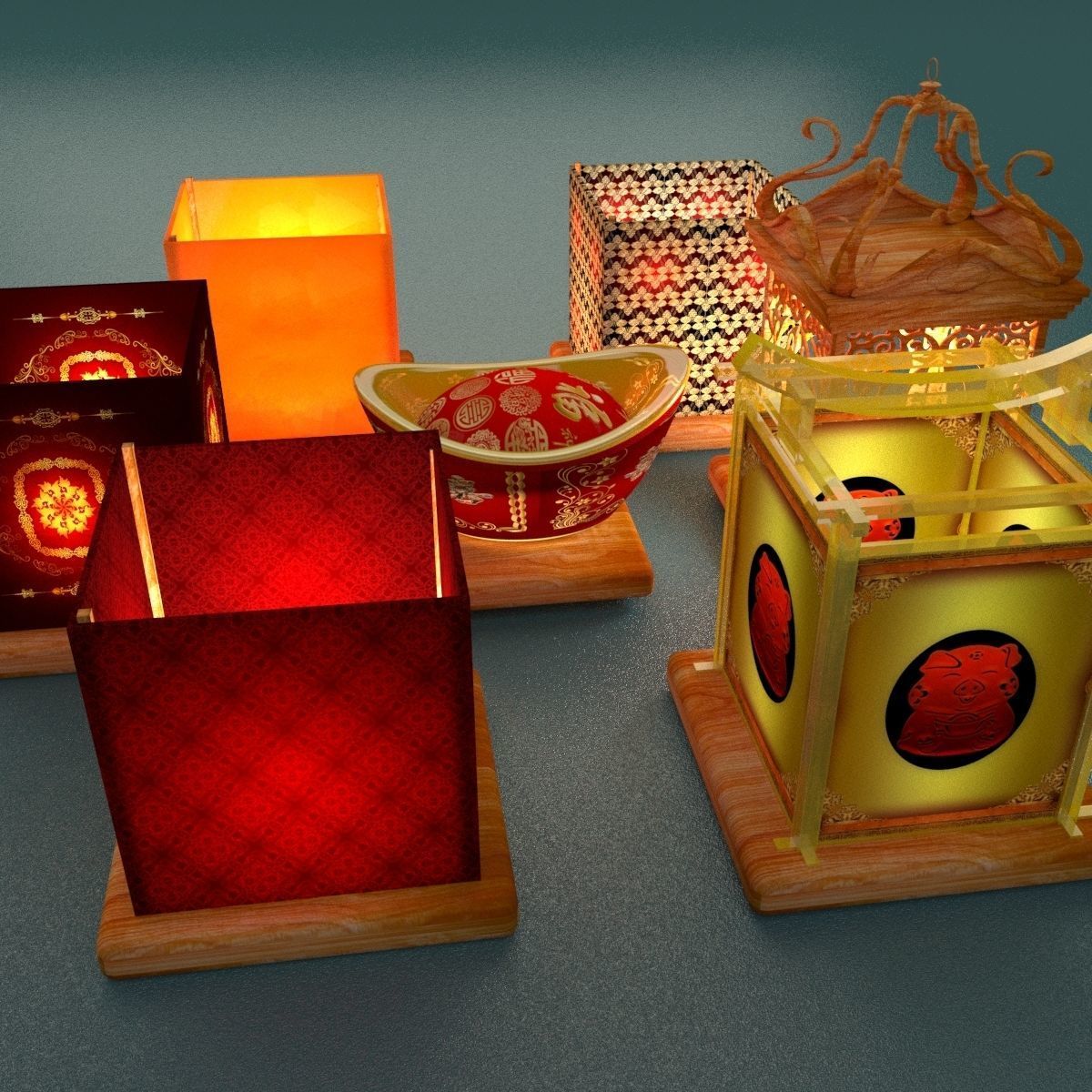 Chinese Water Lantern 3D model_1